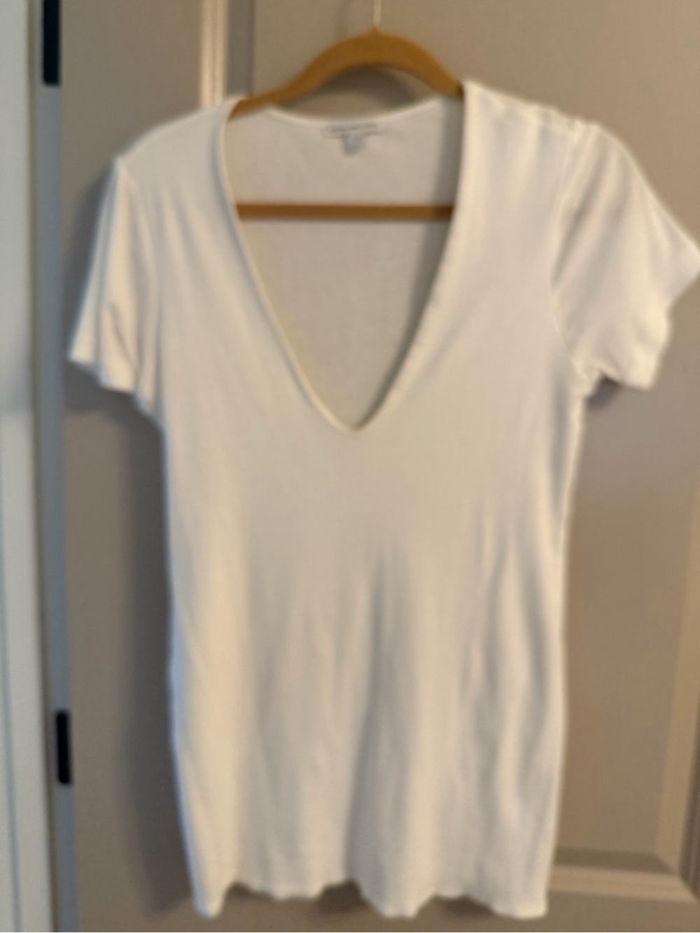 James Perse White Deep V Short Sleeve Tee